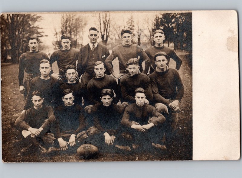 c1910 College Mens Football Team Group Players RPPC Real Photo Postcard