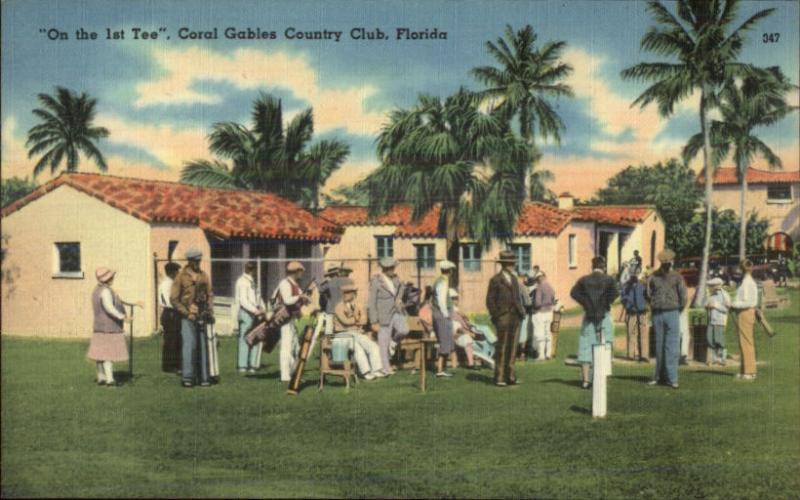 Golf Golfing - Coral Gables FL Country Club Linen Postcard