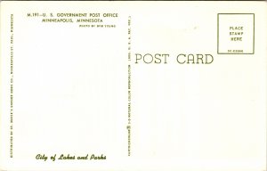 US Post Office Minneapolis Minnesota MN Old Cars Postcard VTG UNP Vintage Unused 