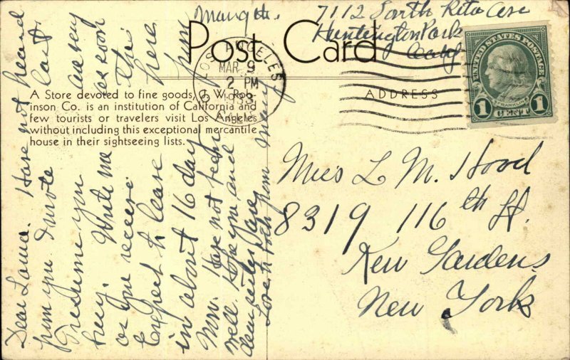 Los Angeles CA Department Store JW Robinson Co INTERIOR c1930 Postcard 