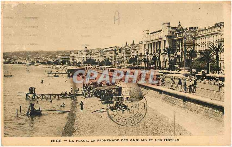 Nice Old Postcard The Beach Promenade des Anglais and the Hotels