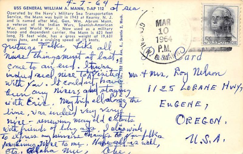 USS Gen W. A. Mann Built in 1943 at kearney Military Battle Ship  Ship 