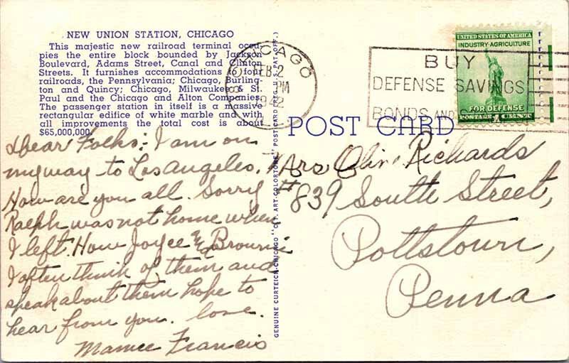 Postcard TRAIN STATION SCENE Chicago Illinois IL AN0338