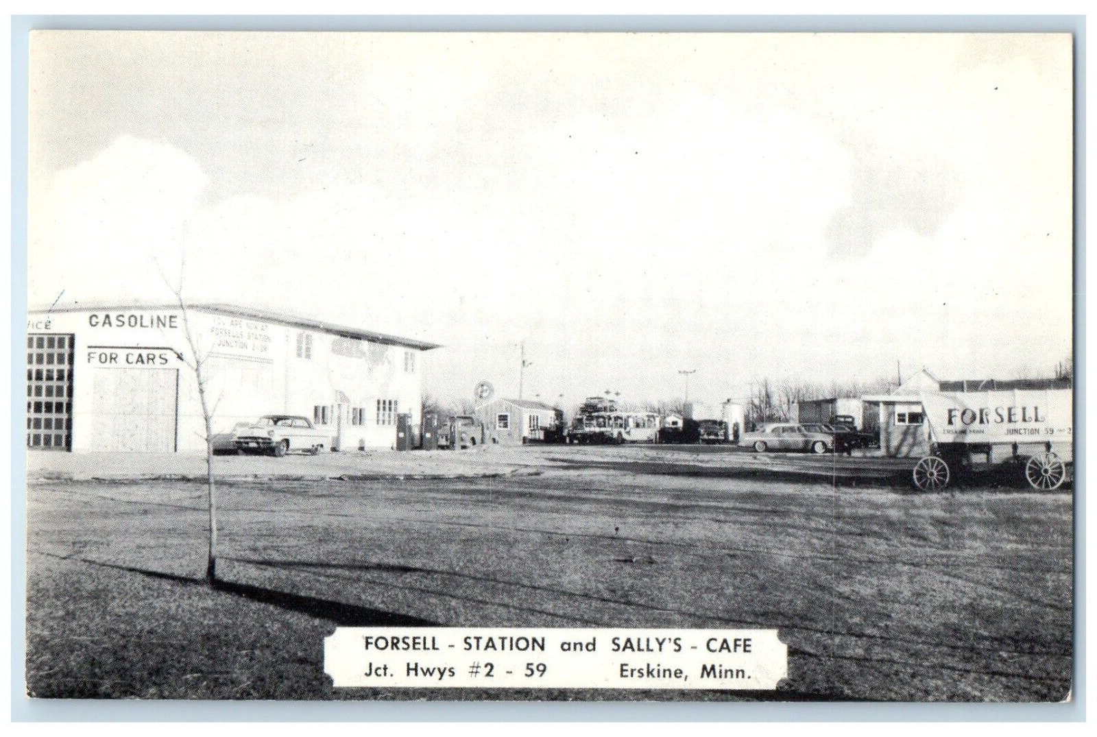 1957 Exterior View Forsell Station & Sally Cafe Erskine Minnesota MN