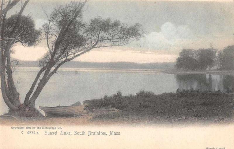 South Braintree Massachusetts Sunset Lake Scenic View Antique Postcard J81098