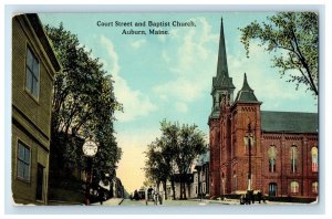 c1910's Court Street And Baptist Church Auburn Maine ME Posted Antique Postcard