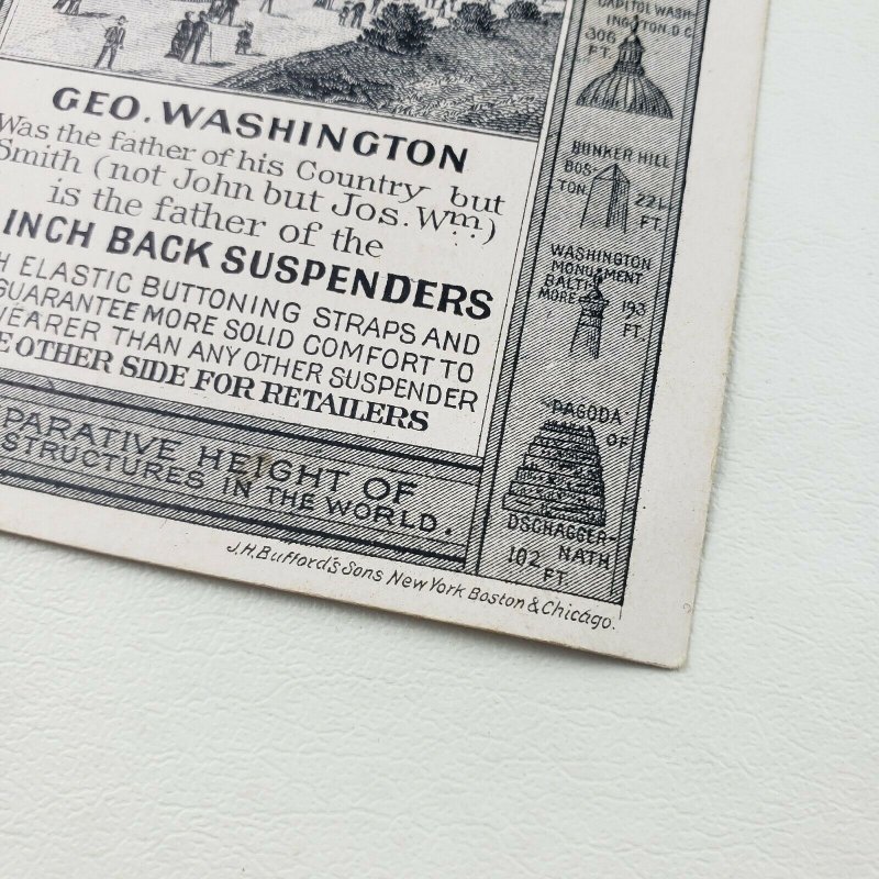 Washington Monument Clinch Back Suspenders E Howser Constantine MI Trade Card