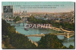 Old Postcard Panorama Paris on the Seine to Notre Dame and Cite