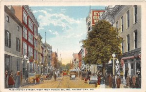 J55/ Hagerstown Maryland Postcard c1910 Washington Street Stores People 140