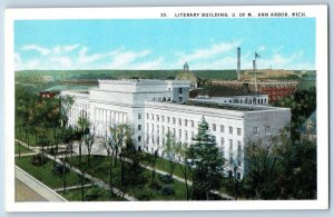 Ann Arbor Michigan MI Postcard Literary Building University 1940 Vintage Antique