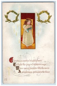 c1910's Christmas Little Girl Doll Candle Lights Embossed Thorndale PA Postcard