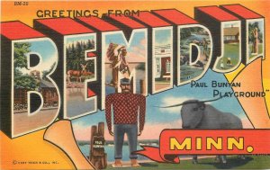 Postcard Minnesota Bemidji Large letters multi View Northern Teich linen 23-500 