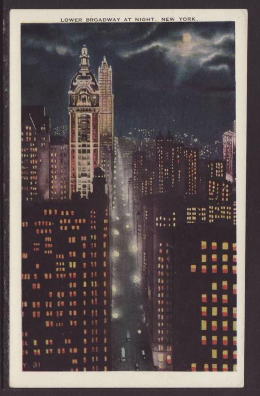 Lower Broadway at Night,New York,NY Postcard