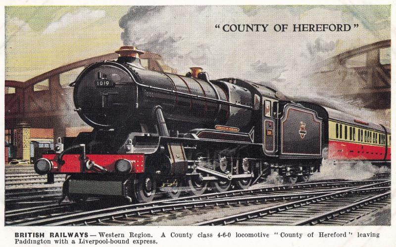 County Of Hereford Class 4-6-0 at Paddington Station Train Postcard