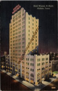 Hotel Wooten at Night Abilene TX Postcard PC325