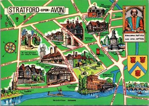 Postcard UK England Map Stratford upon Avon