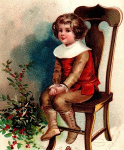 Christmas Postcard Ellen Clapsaddle Boy Seated On Chair Germany S Garre Embossed