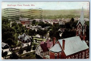 Tomah Wisconsin Postcard Birds Eye View Building Church Houses Trees 1911 Posted