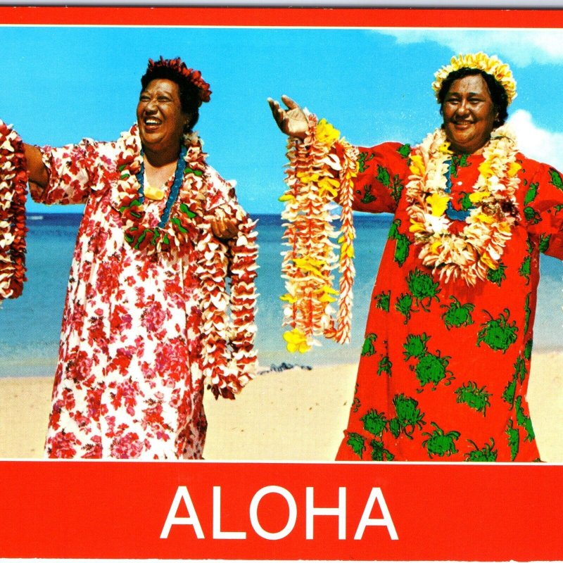 c1980s Honolulu, HI Aloha Greeting Hawaiian Ladies Leis Beach Chrome 4x6 PC M17