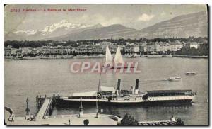 Old Postcard Geneve La Rade and Montblanc Boat