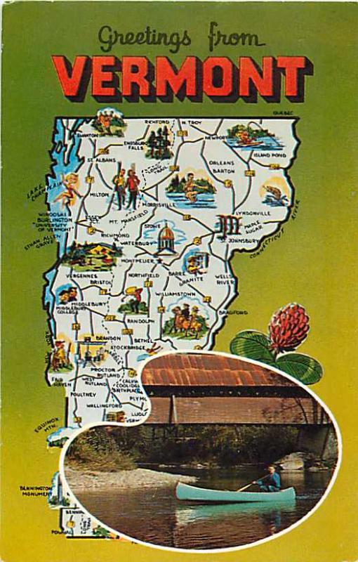 Greetings from Vermont VT Map  Chrome Postcard