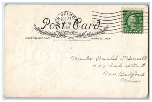 Christmas Santa Claus And Children Checking List Gifts New Bedford MA Postcard