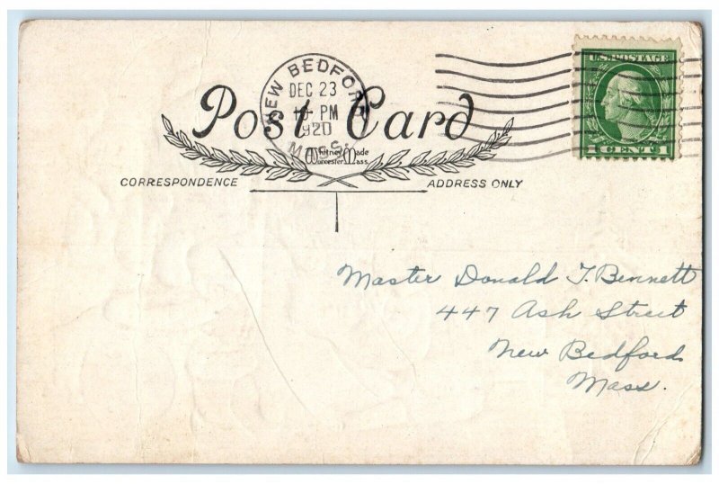 Christmas Santa Claus And Children Checking List Gifts New Bedford MA Postcard