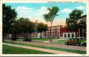 Vtg 1920's John Deere Junior High School Old Cars Moline Illinois IL Postcard