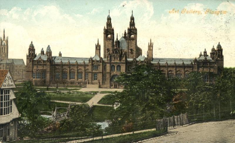 Art Gallery, Glasgow, Scotland - The Cabin Tea Rooms onleft - DB