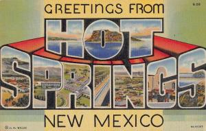 Hot Springs New Mexico Greetings From large letter linen antique pc Z49710