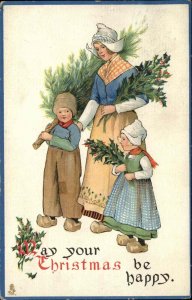 Tuck Christmas Dutch Mother and Children with Christmas Tree c1910 Postcard