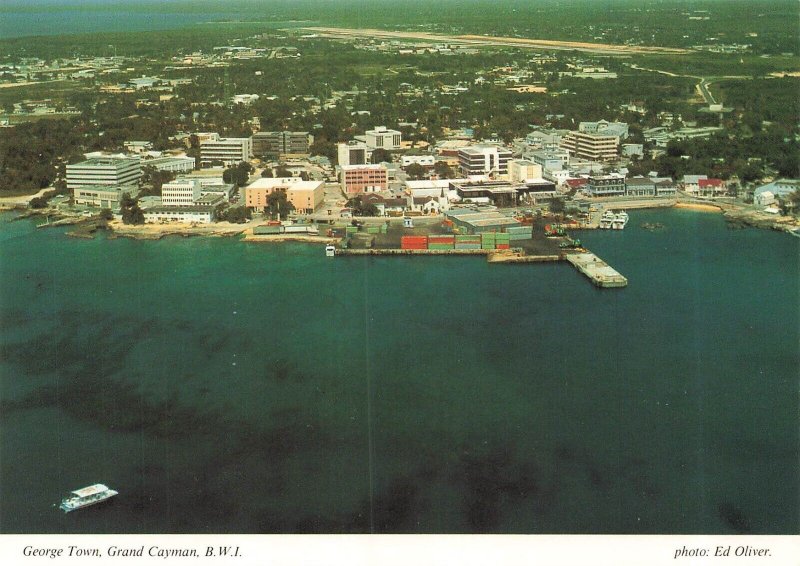 CAYMAN ISLANDS BRITISH WEST INDIES-AERIAL GEORGE TOWN + WEST BAY~LOT OF 2 PCDS