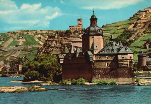 Vintage Postcard River Rhein Pfalzgrafenstein A Toll Castle Kaub Germany DE