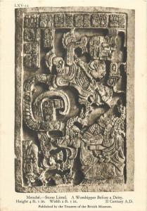 Ancient Maya Central America Menche Stone Lintel a worshipper before a deity