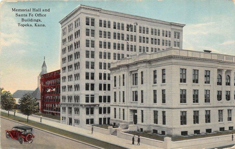 Topeka Kansas 1913 Postcard memorial hall & Santa Fe Office Buildings