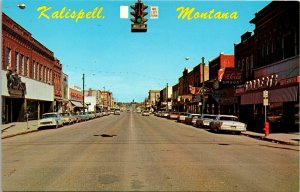 Main Street Kalispell Montana Postcard B1 Coca Cola Drugs Shopping Cars