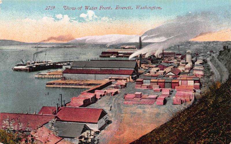 View of Water Front, Everett, Washington, Early Postcard, Unused