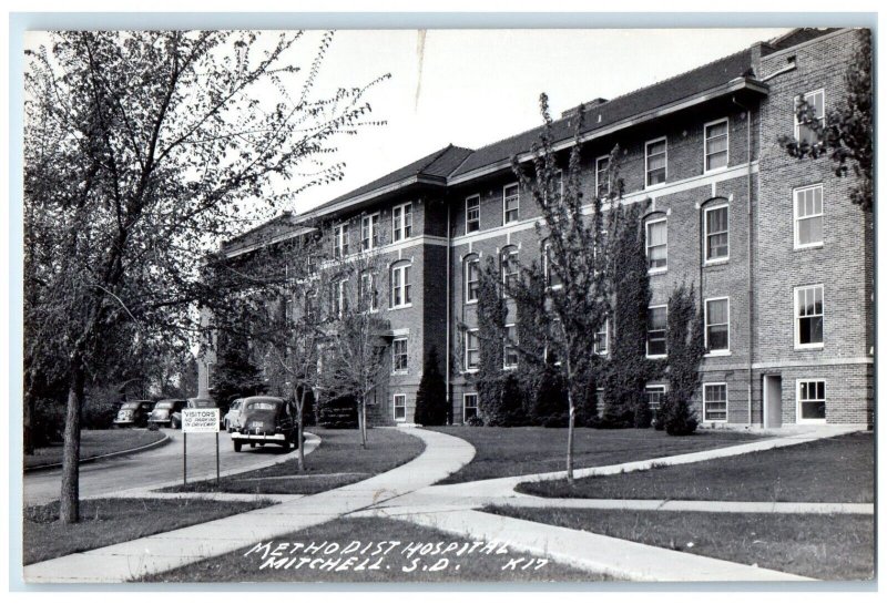 Methodist Hospital Building Cars Mitchell South Dakota SD RPPC Photo Postcard