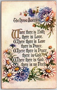 The House Beautiful, 1910 Inspirational Motto, Daisies & Cornflowers, Postcard