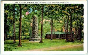 M-7085 Old Settler's Monument and Log Cabin Glen Oak Park Peoria Illinois