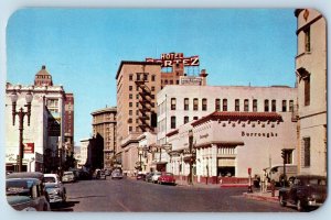 El Paso Texas TX Postcard Mills Street Looking West Buildings Classic Cars 1960