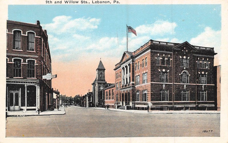 9th an Willow Streets Lebanon Pennsylvania 1930s postcard
