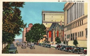 Lindell Blvd. Residential Boulevards Homes St. Louis MO Vintage Postcard c1930