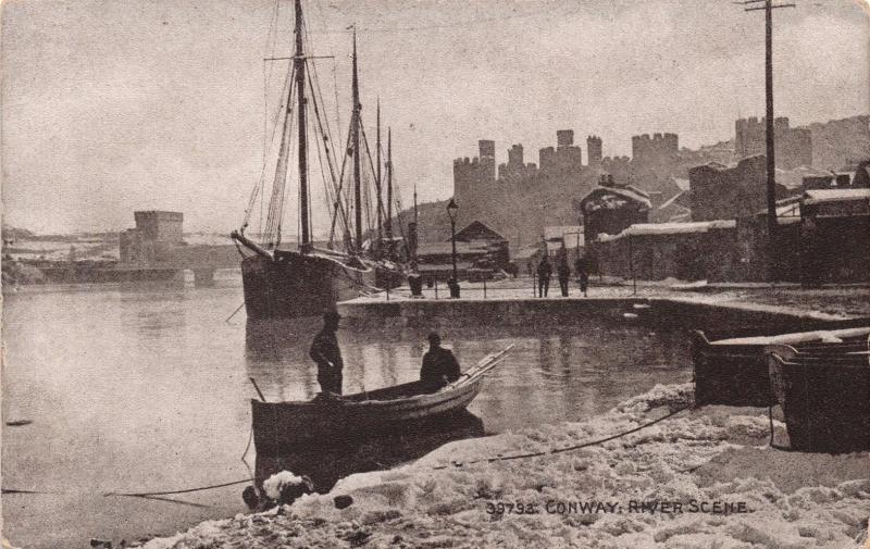 CONWAY CONWY UK~RIVER SCENE~BOATS SHIPS~PHOTOCHROM SEPIATONE SERIES POSTCARD