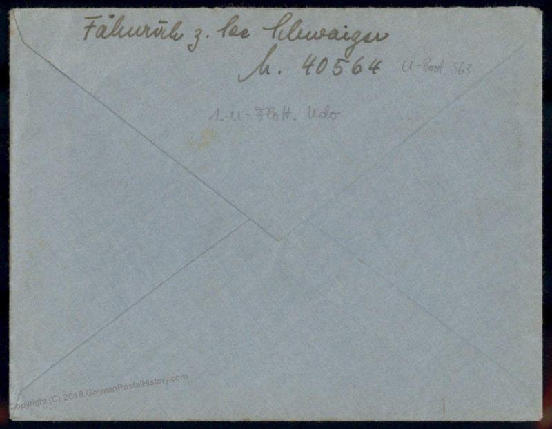 German WWII 1942 UBoot Submarine U563  Brest France Feldpost Cover 79439