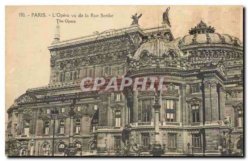 Old Postcard Paris Opera seen from the Rue Scribe