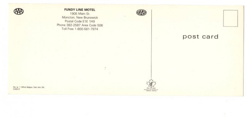 Fundy Line Motel, Pool, Moncton, New Brunswick Vintage Advertising Postcard