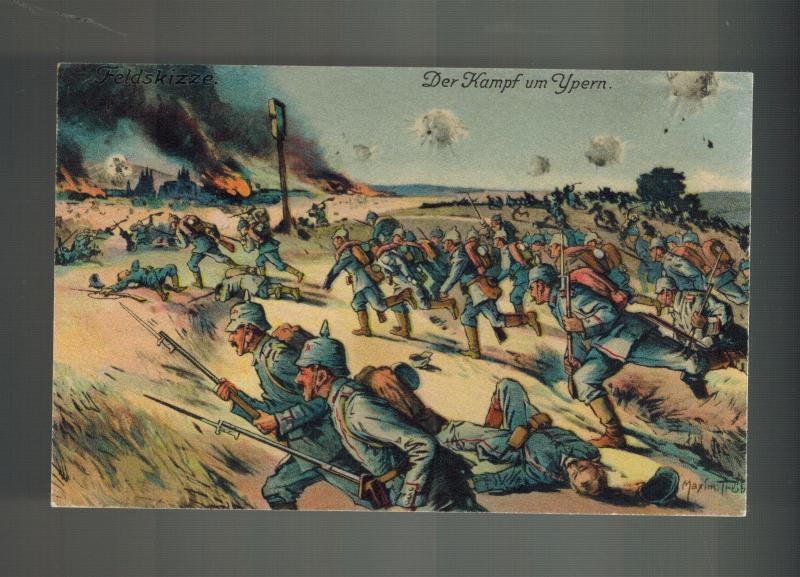 MInt 1915 Germany WW 1 Army Postcard Battle of Ypres Belgium Infantry Attack