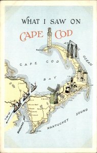 Cape Cod Massachusetts MA Map Famous Sites 1900s-20s Vintage Postcard