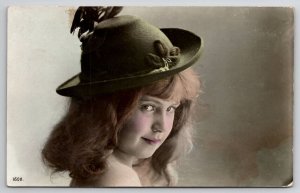 RPPC Darling Girl Felt Hat 1909 to Frankfort Michigan Postcard J30